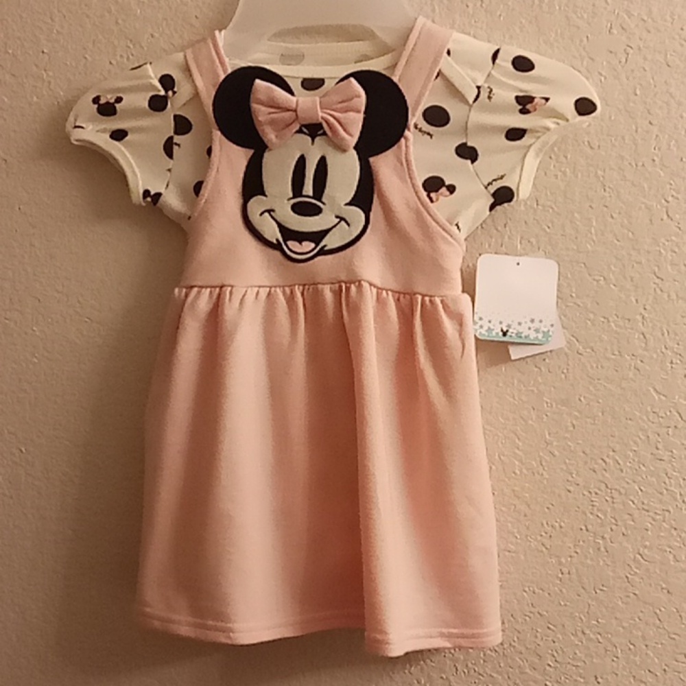 NEW Disney Baby Minnie Mouse 2 Piece Dress & Body Top Sz 18M Pink-White B38 X P